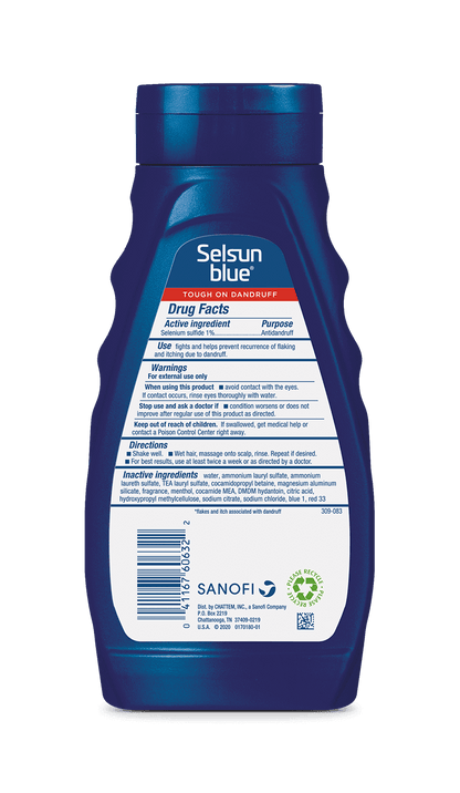 SELSUN Blue Medicated Anti Dandruff Shampoo with Menthol 11 fl. oz 325ml | Pyrithione zinc 1%  621ml