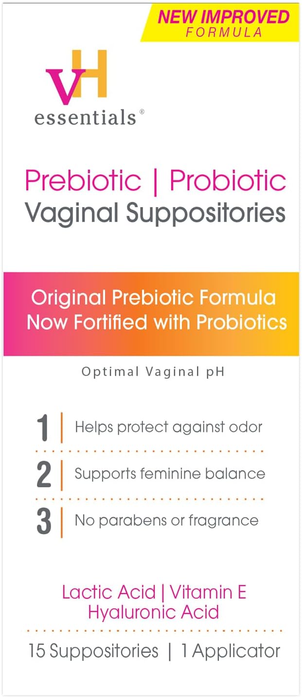 VH essentials Prebiotic PH Balanced Vaginal Suppositories Box 15 Count