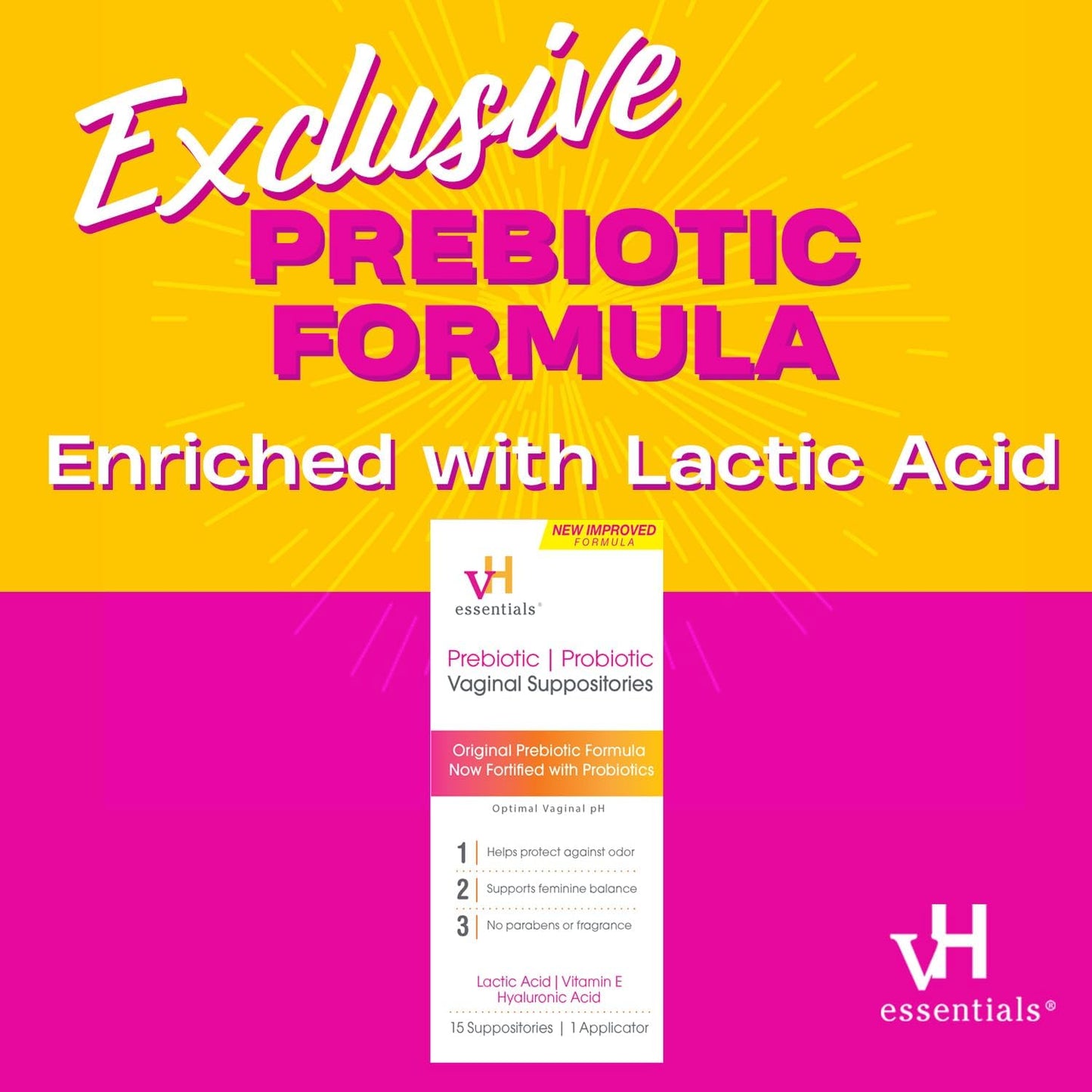 VH essentials Prebiotic PH Balanced Vaginal Suppositories Box 15 Count