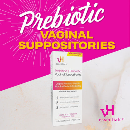 VH essentials Prebiotic PH Balanced Vaginal Suppositories Box 15 Count