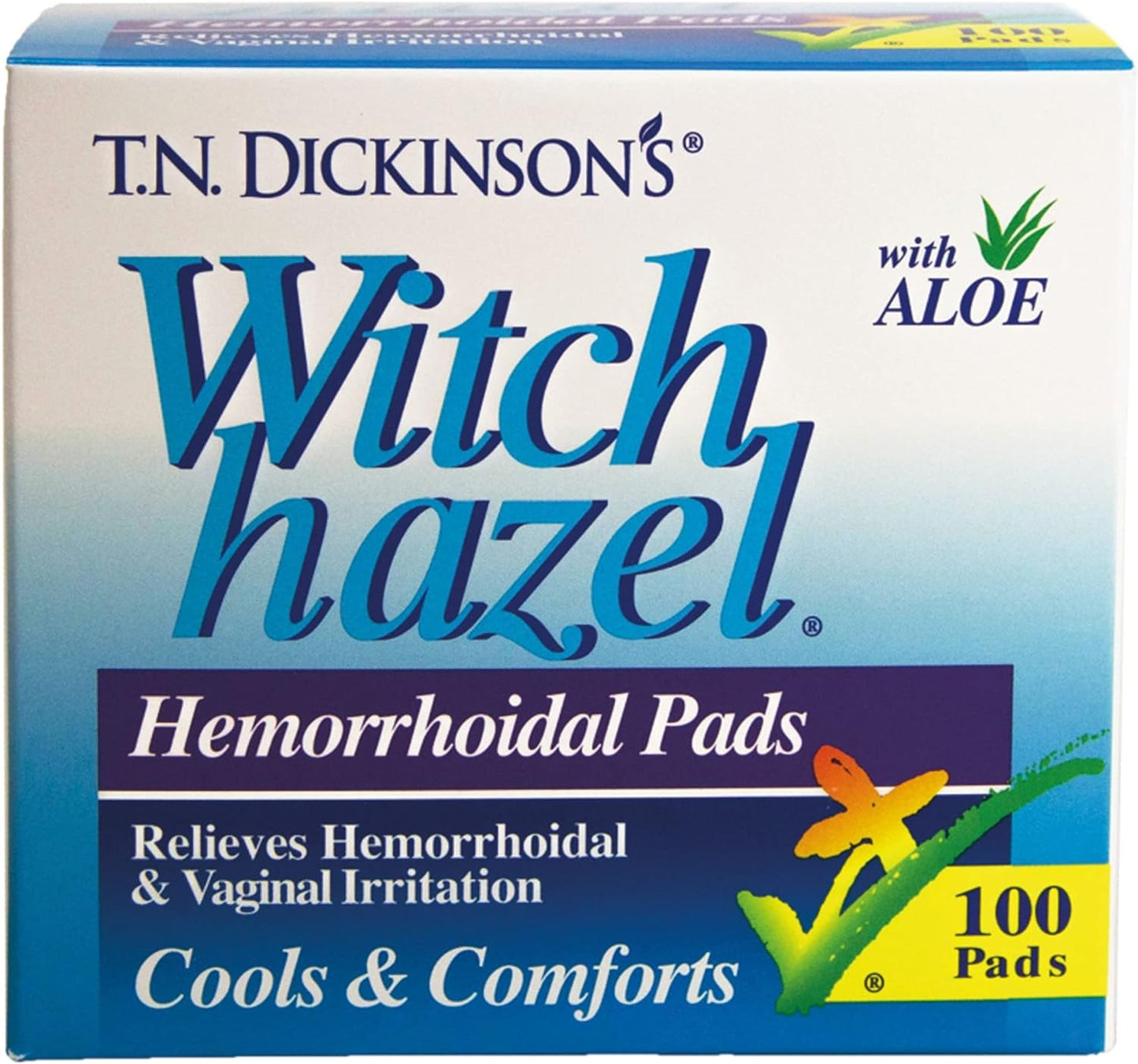 T.N. Dickinson’s Witch Hazel  Hemorrhoidal Pads with Aloe 100 Pads per Box