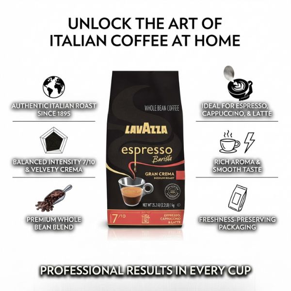 Lavazza Espresso Barista Gran Crema Whole Bean Coffee 1 kg