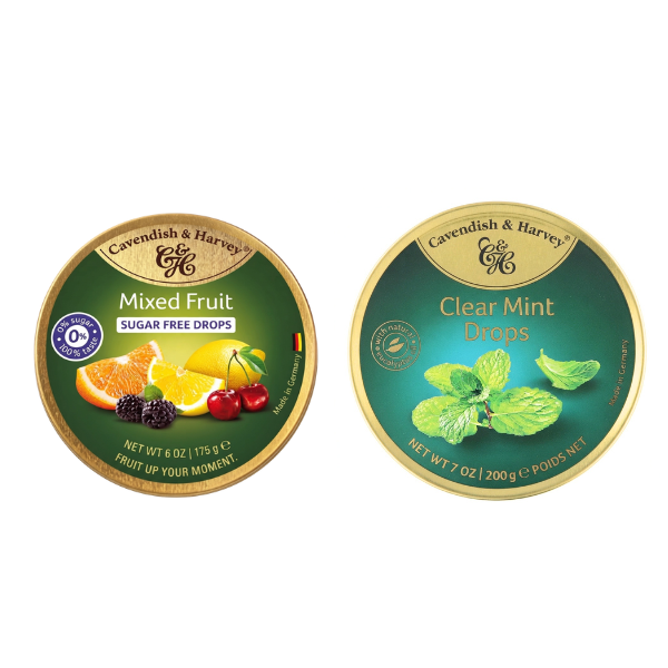 Cavendish &amp; Harvey Clear Mint Drops 200g | Sugar Free Mixed Fruit 175g