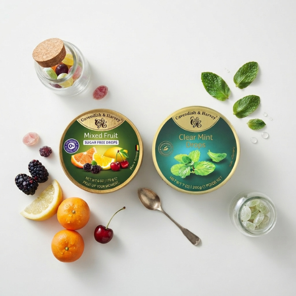 Cavendish &amp; Harvey Clear Mint Drops 200g | Sugar Free Mixed Fruit 175g