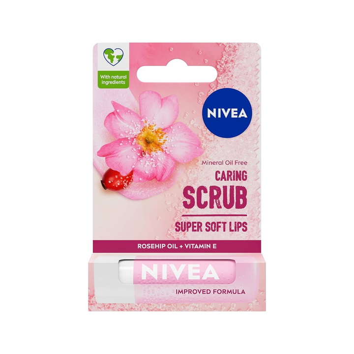 NIVEA Caring Lip Balm  DERMA REPAIR /ROSEHIP OIL CARING SCRUB 4.8G