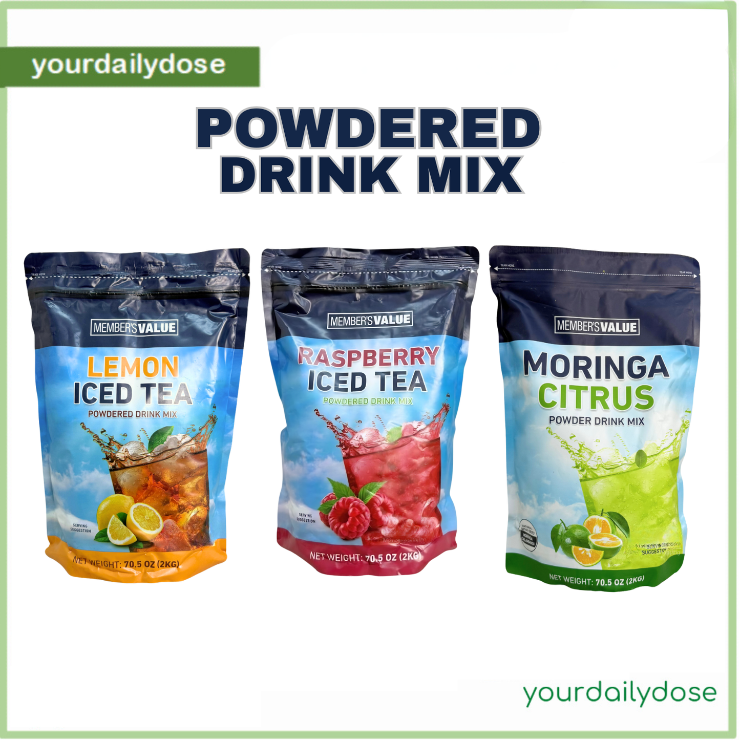 Member's Value LEMON ICED TEA/MORINGA CITRUS/RASPBERRY ICED TEA Powdered Drink Mix 2KG