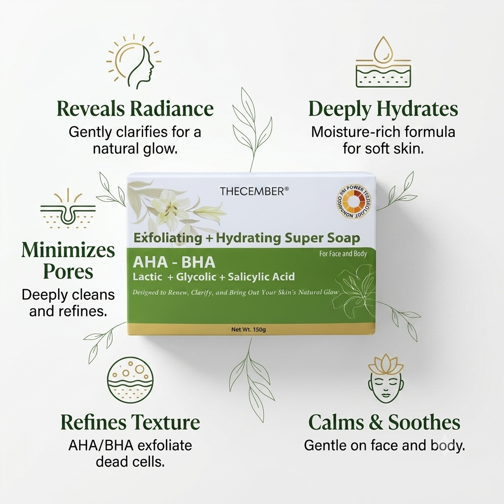 THECEMBER AHA BHA Exfoliating Soap 150g | Lactic, Glycolic &amp; Salicylic Acid Face &amp; Body Cleansing Bar