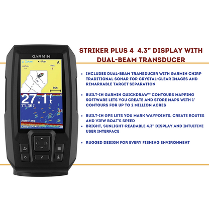 Garmin Striker 4 with Transducer, 3.5" GPS Fishfinder/ Stiker 4 Plus Dual Beam Transducer