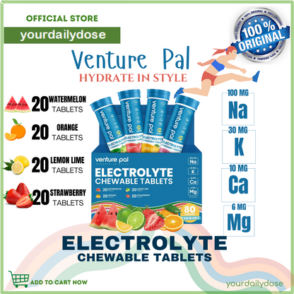 Venture Pal Chewable Fast-Melt Electrolyte Tablets Tablets Sugar Free Fizzy Salt Tablets for Running