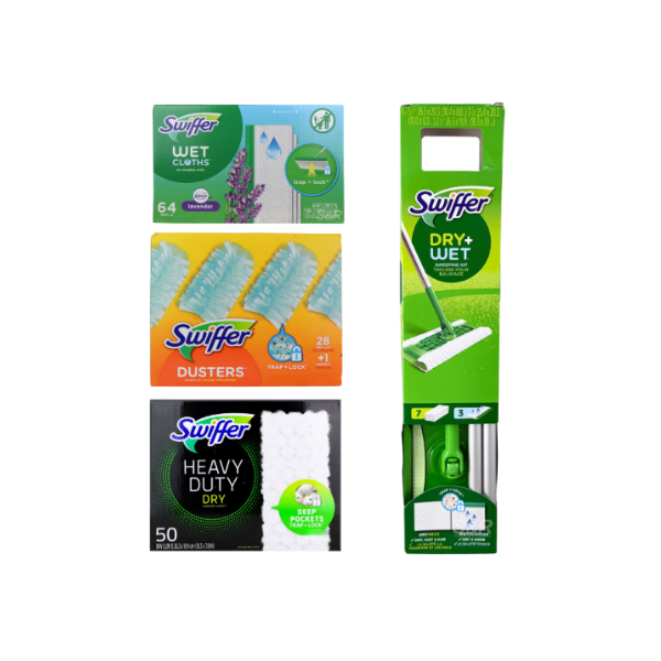 Swiffer Dry+Wet Sweeping Kit | Heavy Duty  50pcs | Mopping Cloths 64pcs | Dusters Refills 28pcs