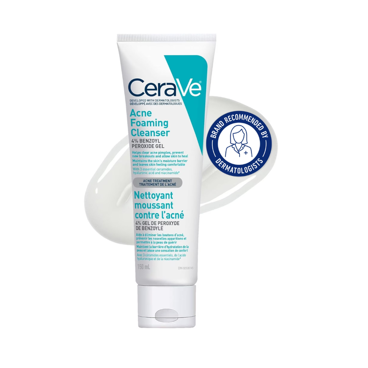 Cerave Acne Foaming Cream Cleanser 4% BENZOYL PEROXIDE ACNE TREATMENT 150ml