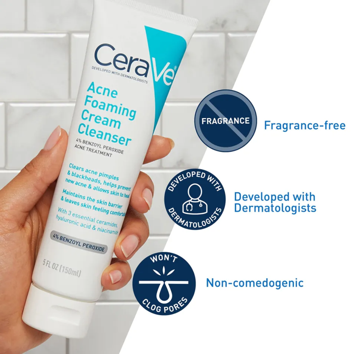 Cerave Acne Foaming Cream Cleanser 4% BENZOYL PEROXIDE ACNE TREATMENT 150ml