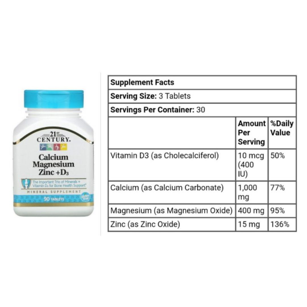 21st Century Calcium Magnesium Zinc + D3 90 tablets