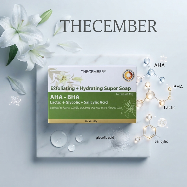 THECEMBER AHA BHA Exfoliating Soap 150g | Lactic, Glycolic &amp; Salicylic Acid Face &amp; Body Cleansing Bar