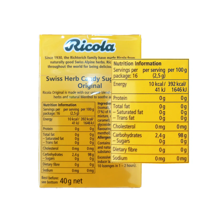 Ricola Swiss Alpine Herbs Candy Sugar Free 40g