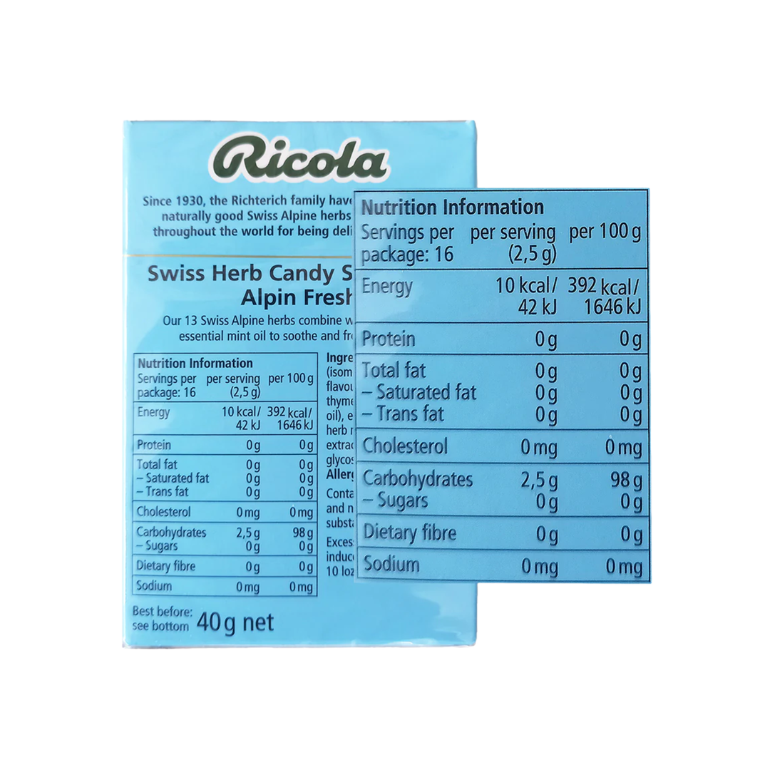 Ricola Swiss Alpine Herbs Candy Sugar Free 40g