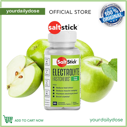 SaltStick FastChews Chewable Electrolyte Tablets | 60 Green Apple Electrolyte Chews