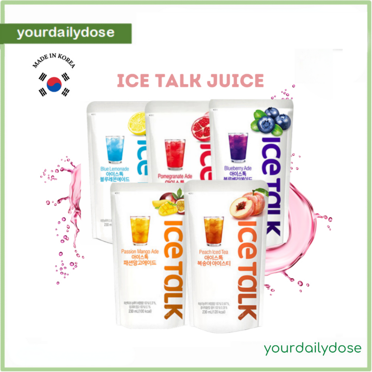 ICE TALK ADE Korean Pouch Drinking Juice 230ml (10PCS/1BOX ) EXP:JUNE 2026 (MAX. 5 BOXES PER ORDER)