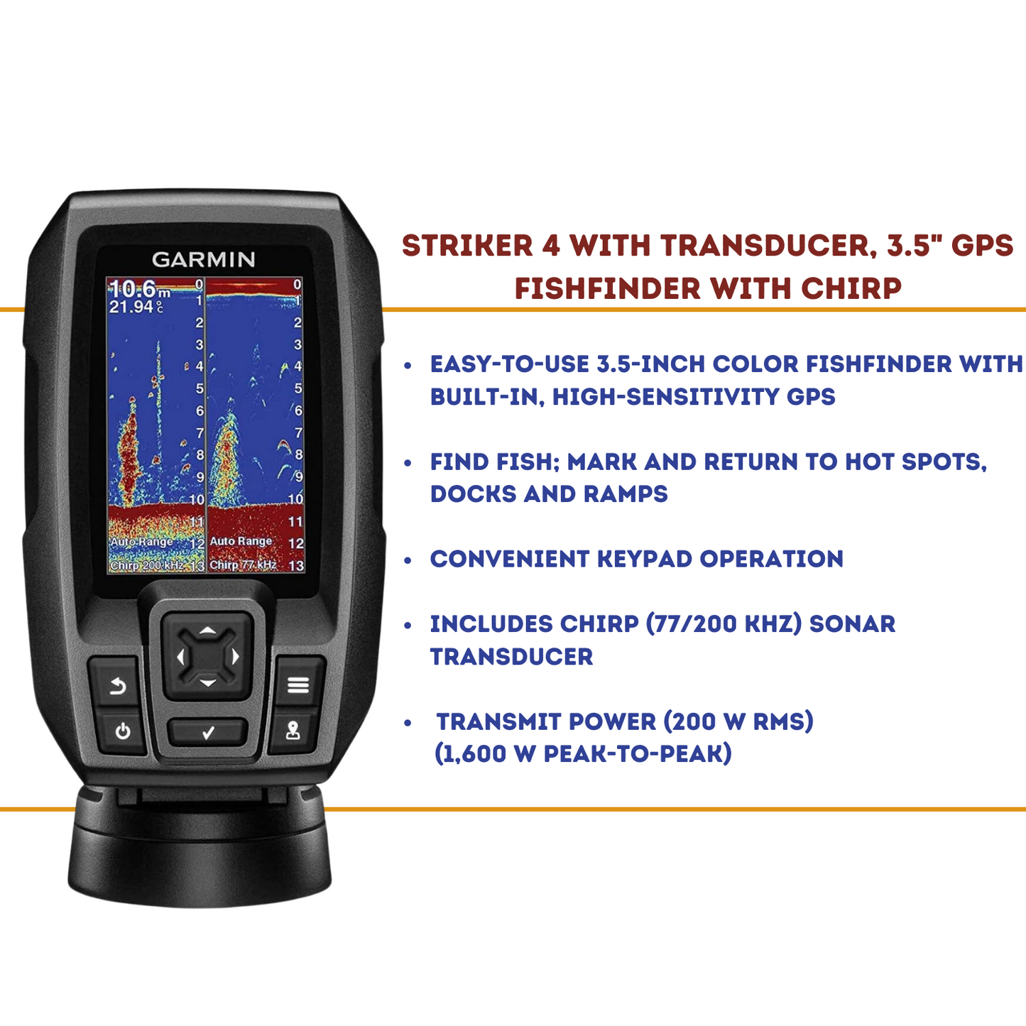 Garmin Striker 4 with Transducer, 3.5" GPS Fishfinder/ Stiker 4 Plus Dual Beam Transducer