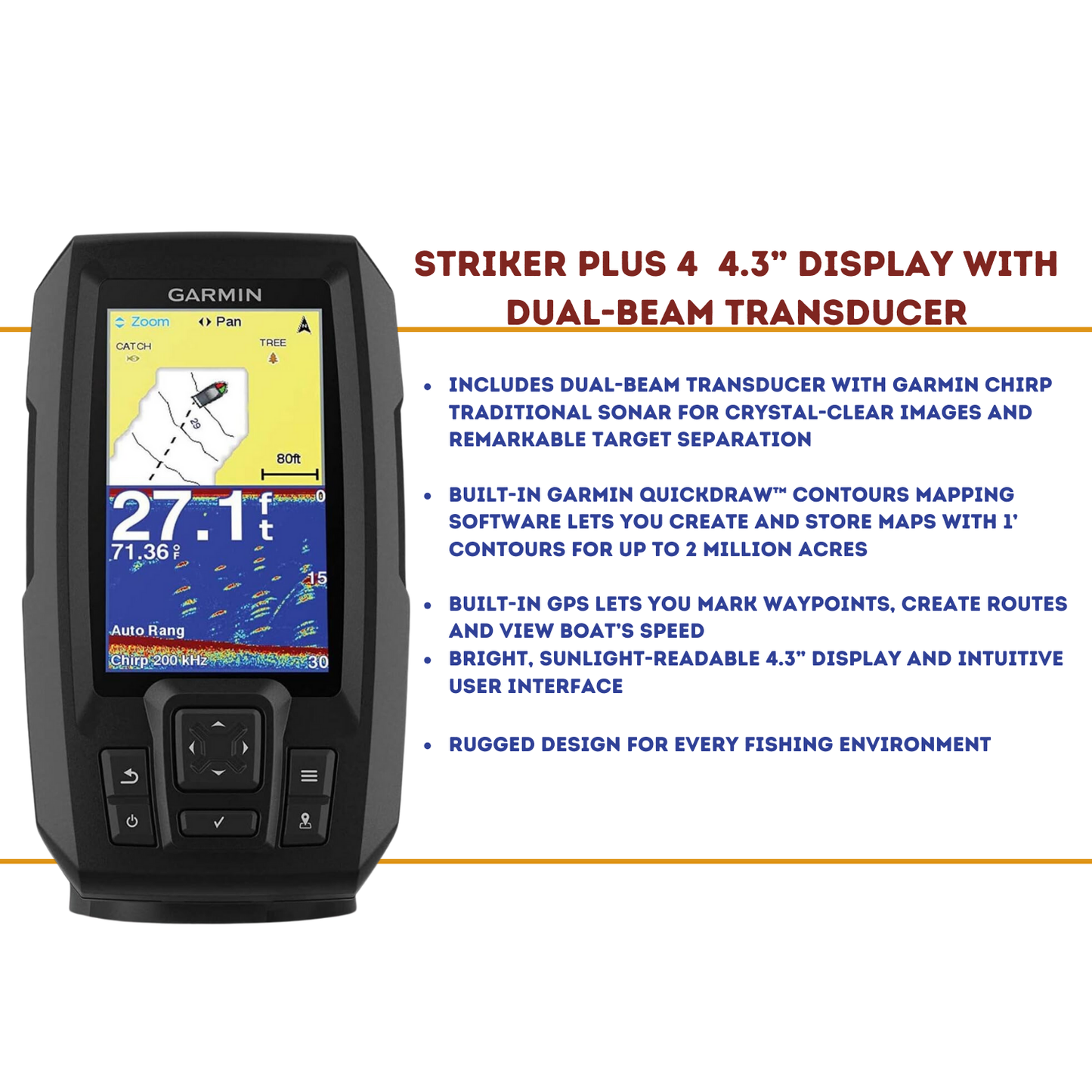 Garmin Striker 4 with Transducer, 3.5" GPS Fishfinder/ Stiker 4 Plus Dual Beam Transducer