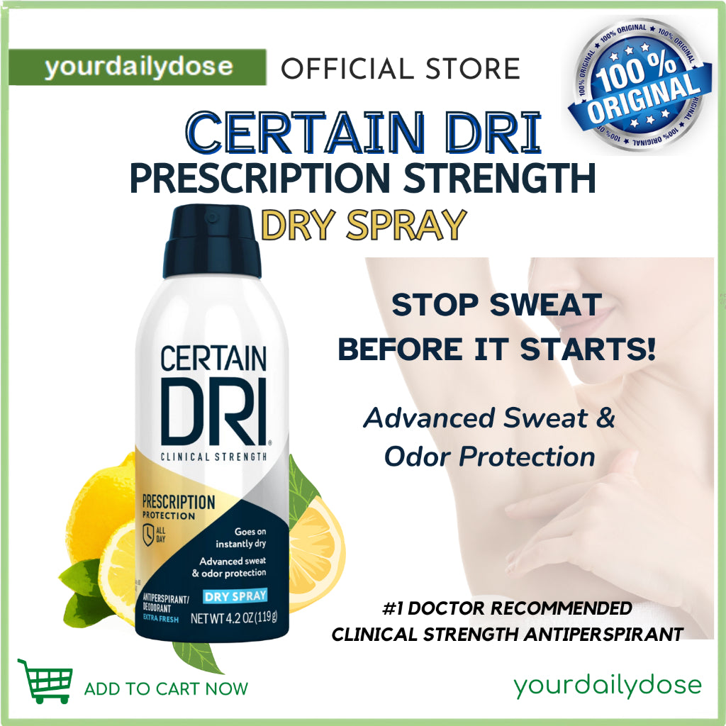 Certain Dri Prescription Strength Antiperspirant Deodorant Dry Spray for Men and Women 119g