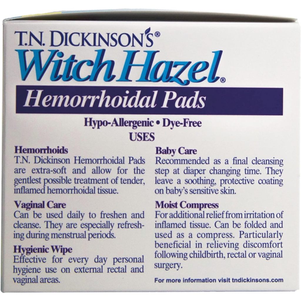 T.N. Dickinson’s Witch Hazel  Hemorrhoidal Pads with Aloe 100 Pads per Box