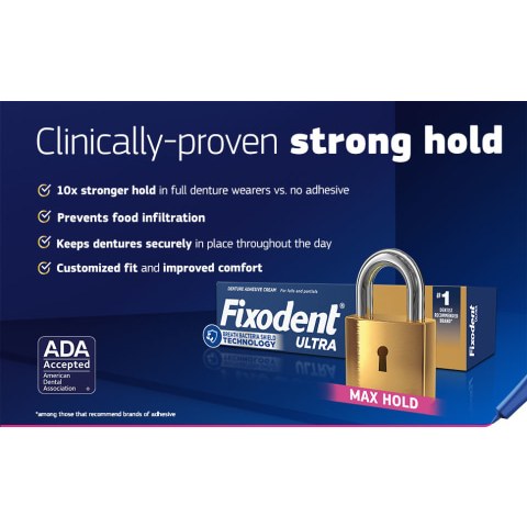 Fixodent Ultra Denture Adhesive Cream Max Hold 2.2 oz (62g)