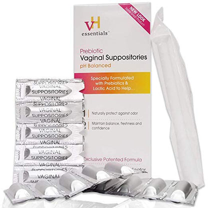 VH essentials Prebiotic PH Balanced Vaginal Suppositories Box 15 Count